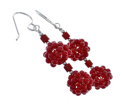 Sterling Silver Coral Bead Hook Dangle Earrings AX125625